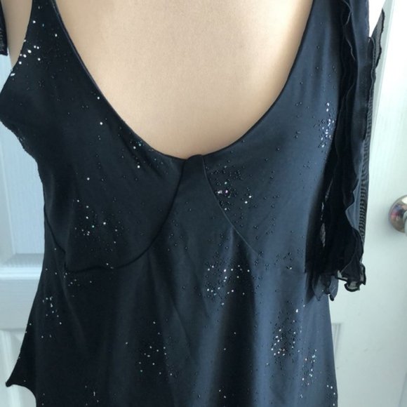 Black Top w Sparkles Adjustable Straps Asymmetrical Side on Bottom  Sz.L - Picture 8 of 10